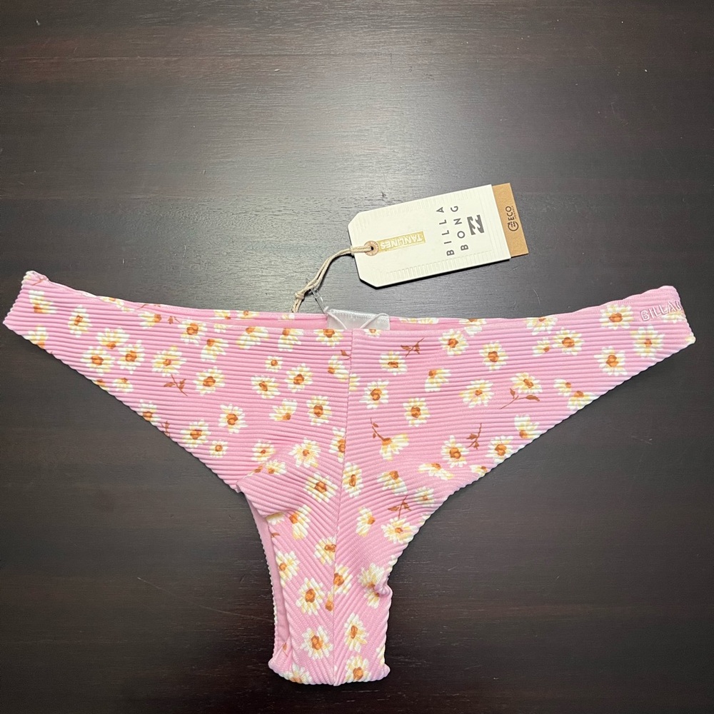 NWT Billabong  Daisy Craze Pink Floral Print Low-Rise Bikini Bottom Size Large